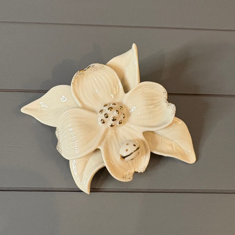 Lenox Classic Dogwood Flower with Ladybug Gold Highlights Cream Porcelain